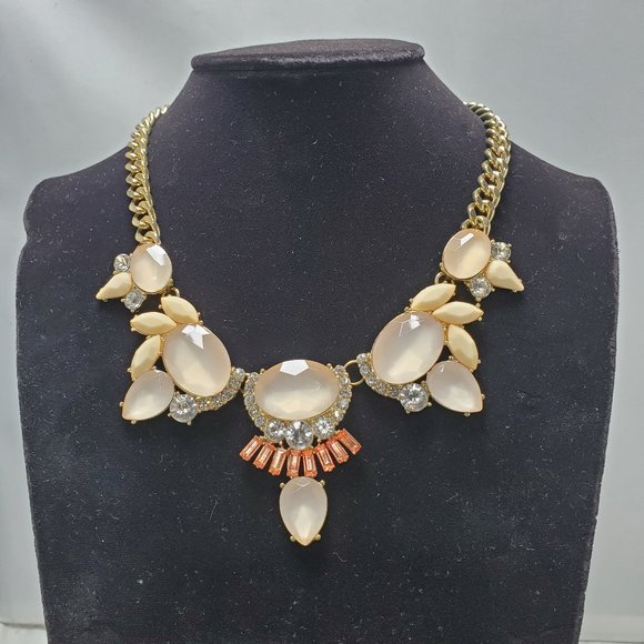 Me Too peach tone w/ rhinestones sparkle statement necklace w/ gold link chain - Picture 1 of 6